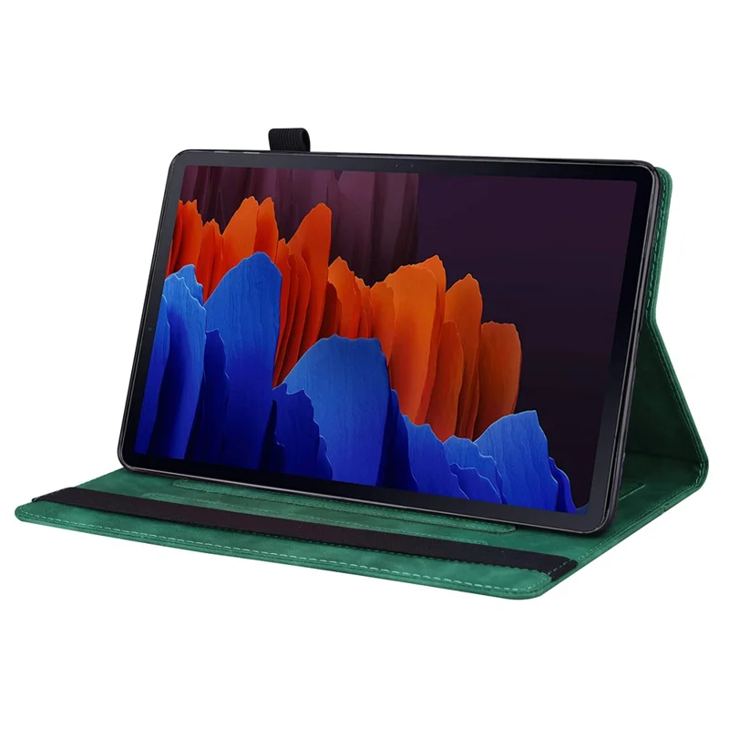 For Samsung Galaxy Tab S10 FE / S9 FE / S9 / S8 / S7 PU Leather Business Wallet Protective Case Stand Shockproof Cover with Pencil Holder - Green