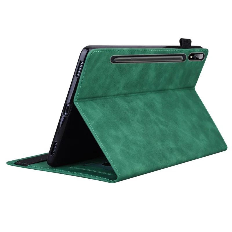 For Samsung Galaxy Tab S10 FE / S9 FE / S9 / S8 / S7 PU Leather Business Wallet Protective Case Stand Shockproof Cover with Pencil Holder - Green