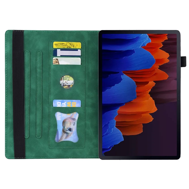 For Samsung Galaxy Tab S10 FE / S9 FE / S9 / S8 / S7 PU Leather Business Wallet Protective Case Stand Shockproof Cover with Pencil Holder - Green
