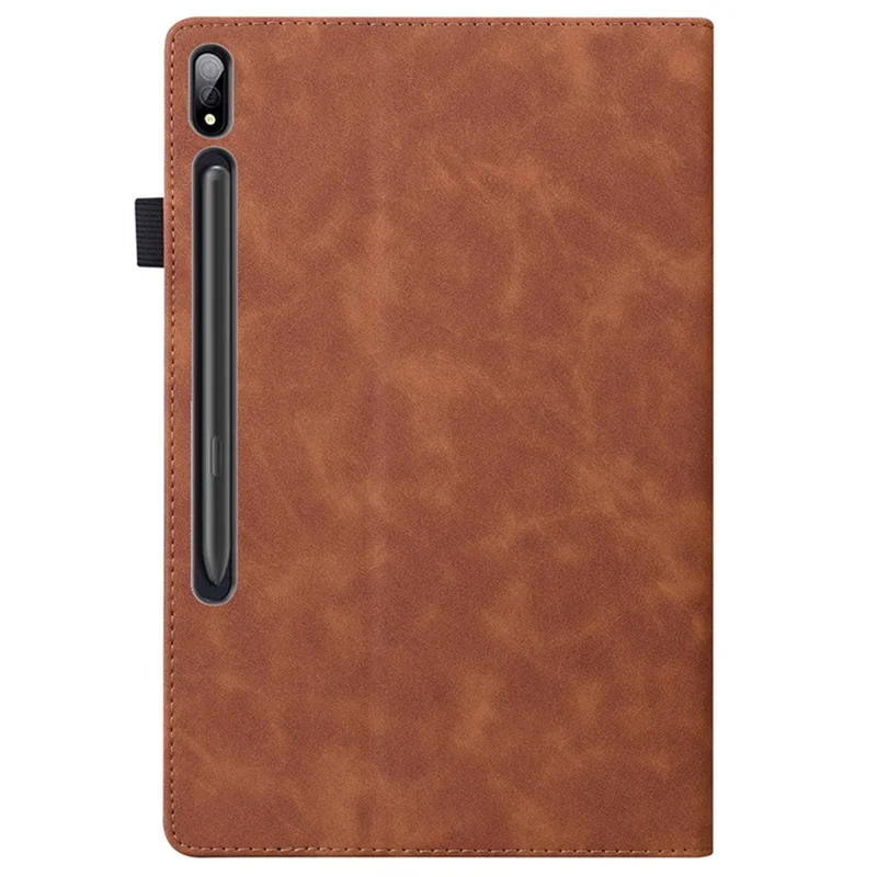 For Samsung Galaxy Tab S10 FE / S9 FE / S9 / S8 / S7 PU Leather Business Wallet Protective Case Stand Shockproof Cover with Pencil Holder - Brown