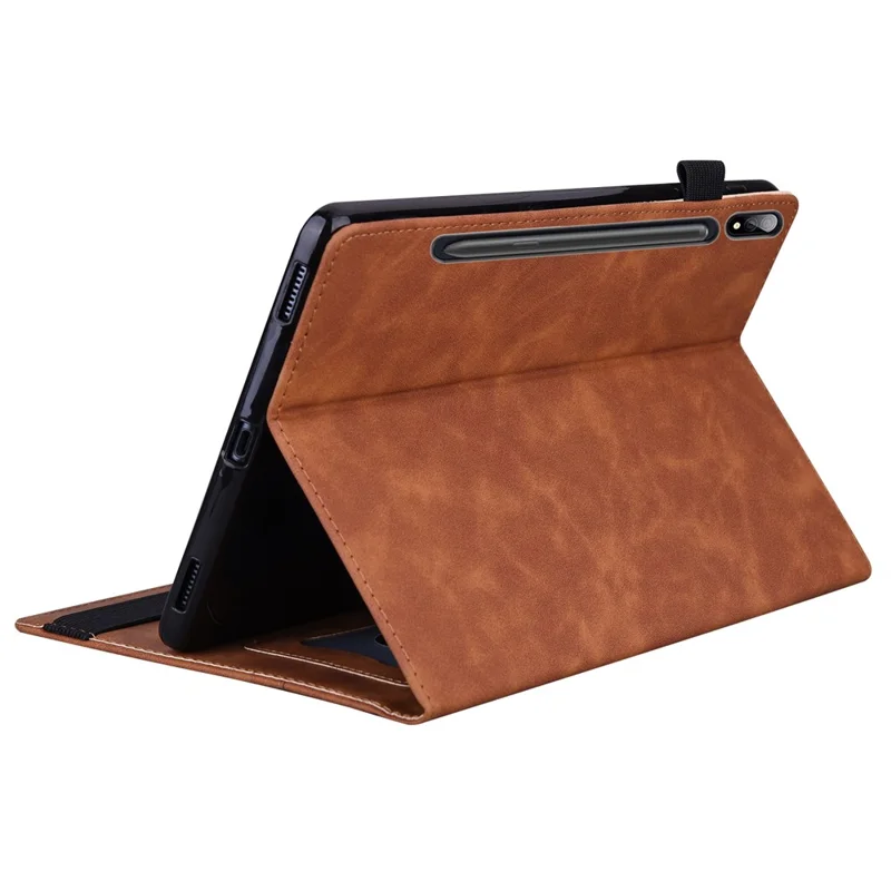 For Samsung Galaxy Tab S10 FE / S9 FE / S9 / S8 / S7 PU Leather Business Wallet Protective Case Stand Shockproof Cover with Pencil Holder - Brown