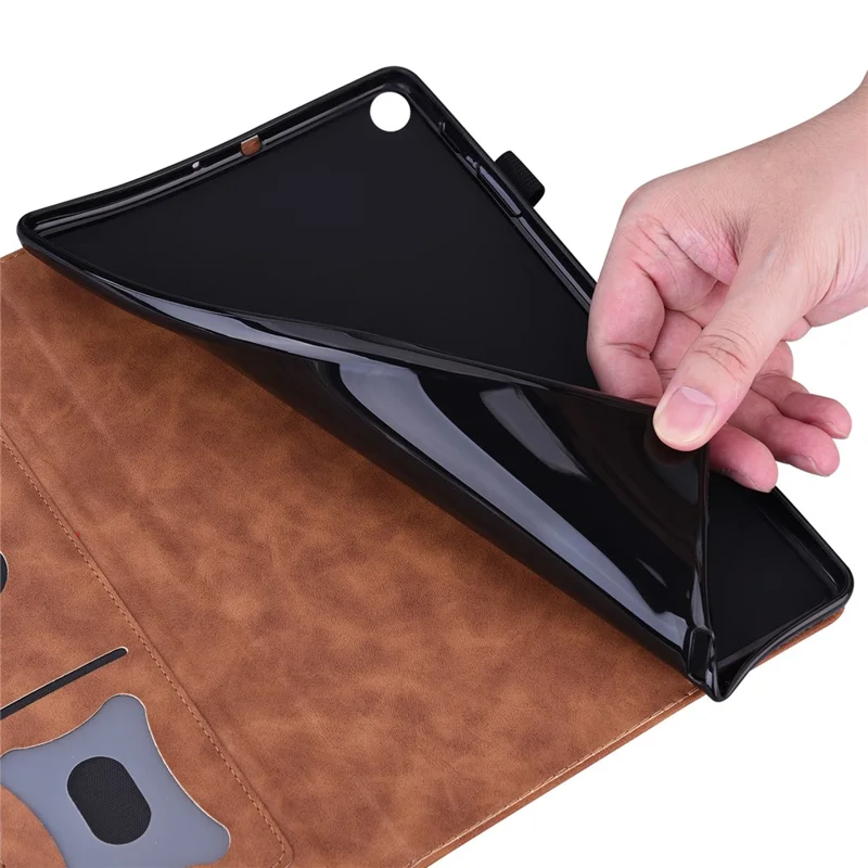 For Samsung Galaxy Tab S10 FE / S9 FE / S9 / S8 / S7 PU Leather Business Wallet Protective Case Stand Shockproof Cover with Pencil Holder - Brown