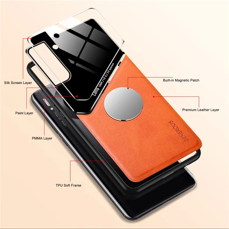 For Samsung Galaxy S22 5G Phone Case Shockproof Cover Anti-Fall TPU Frame Phone Protector with Magnetic Metal Sheet - Orange