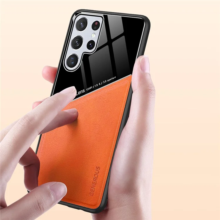 Pour Samsung Galaxy S22 Ultra 5G Coque de téléphone anti-chute avec feuille métallique magnétique Cadre de protection en TPU antichoc - Orange