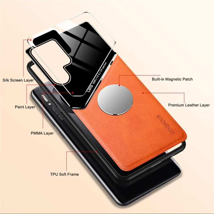 Pour Samsung Galaxy S22 Ultra 5G Coque de téléphone anti-chute avec feuille métallique magnétique Cadre de protection en TPU antichoc - Orange