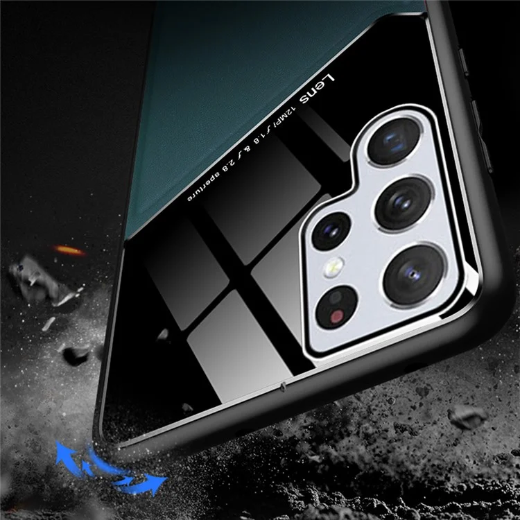 Pour Samsung Galaxy S22 Ultra 5G Coque de téléphone anti-chute avec feuille métallique magnétique Cadre de protection en TPU antichoc - Orange