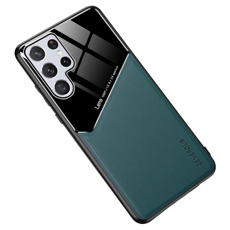 For Samsung Galaxy S22 Ultra 5G Anti-Fall Phone Case with Magnetic Metal Sheet Shockproof TPU Frame Phone Protector - Green