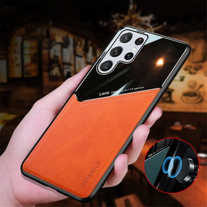 For Samsung Galaxy S22 Ultra 5G Anti-Fall Phone Case with Magnetic Metal Sheet Shockproof TPU Frame Phone Protector - Green