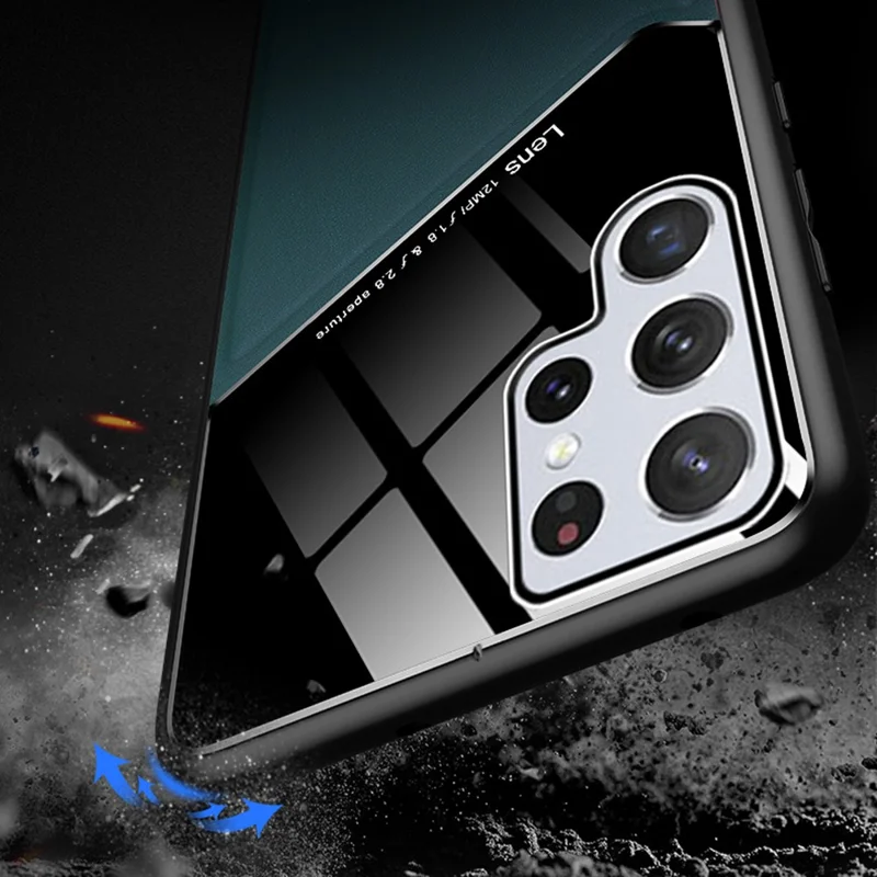 For Samsung Galaxy S22 Ultra 5G Anti-Fall Phone Case with Magnetic Metal Sheet Shockproof TPU Frame Phone Protector - Green