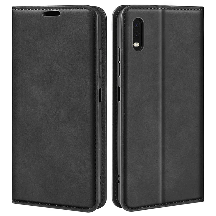 For Samsung Galaxy Xcover Pro PU Leather Attached TPU Inner Case Stand Function Magnetic Auto-absorbed Skin Touch Flip Wallet Phone Cover - Black