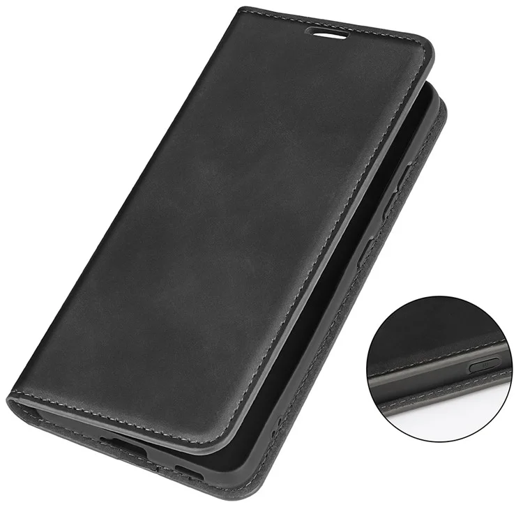 For Samsung Galaxy Xcover Pro PU Leather Attached TPU Inner Case Stand Function Magnetic Auto-absorbed Skin Touch Flip Wallet Phone Cover - Black