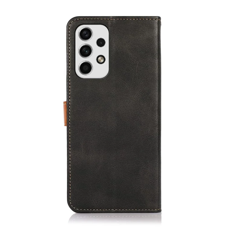 KHAZNEH Para Samsung Galaxy A23 4G / 5G (Versão Global) Prova de Queda Dual-color Golden Magnetic Clasp PU Leather Flip Cell Phone Case Stand Cover com Carteira - Preto