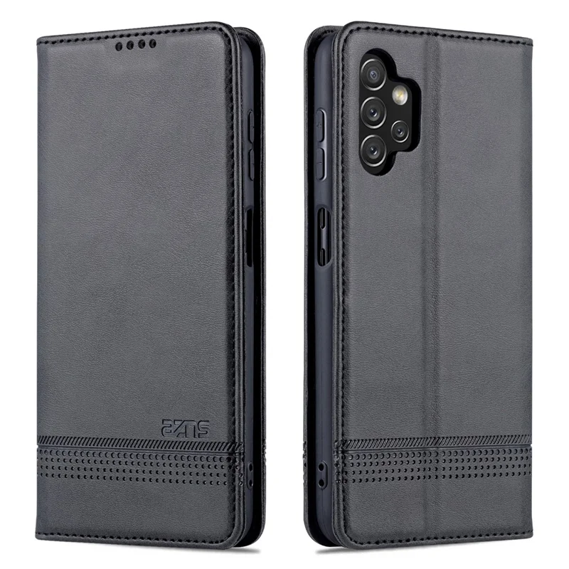 AZNS For Samsung Galaxy A13 4G Magnetic Absorption Textured PU Leather Wallet Flip Case Folding Stand Protective Cover - Black