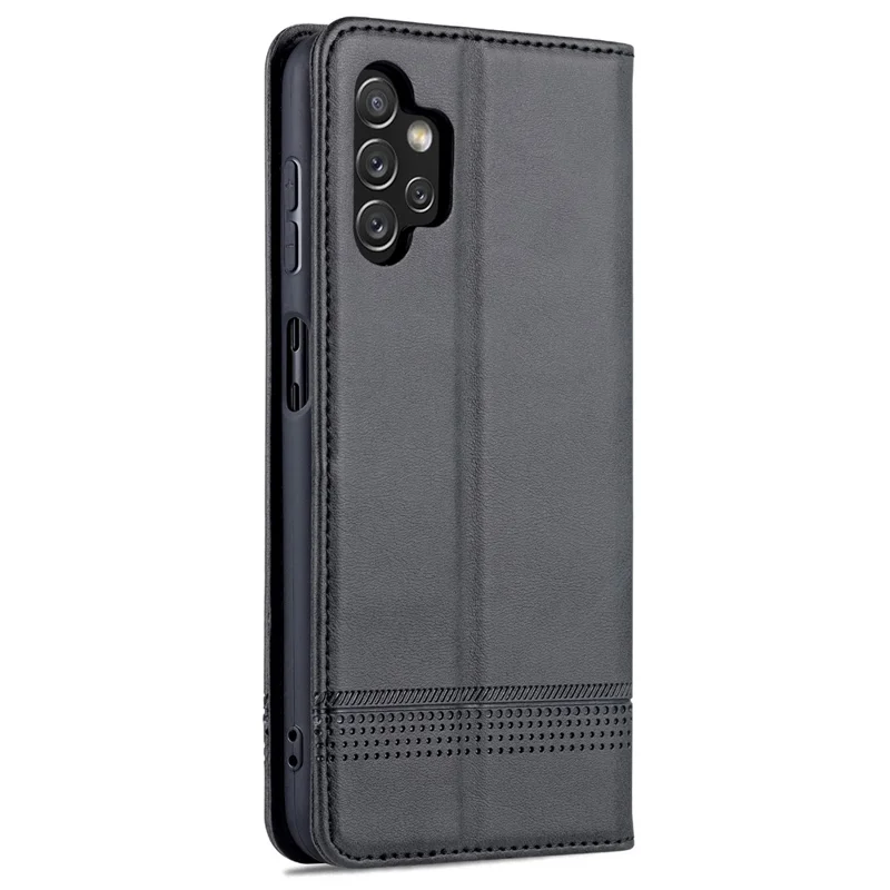 AZNS For Samsung Galaxy A13 4G Magnetic Absorption Textured PU Leather Wallet Flip Case Folding Stand Protective Cover - Black