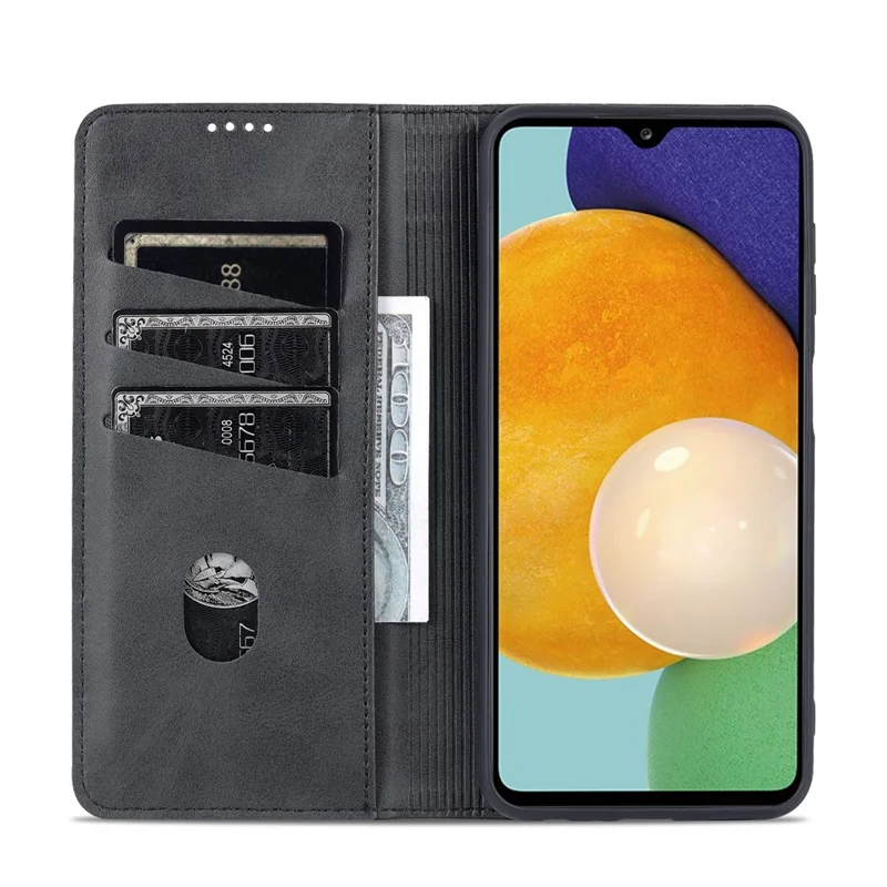 AZNS For Samsung Galaxy A13 4G Magnetic Absorption Textured PU Leather Wallet Flip Case Folding Stand Protective Cover - Black