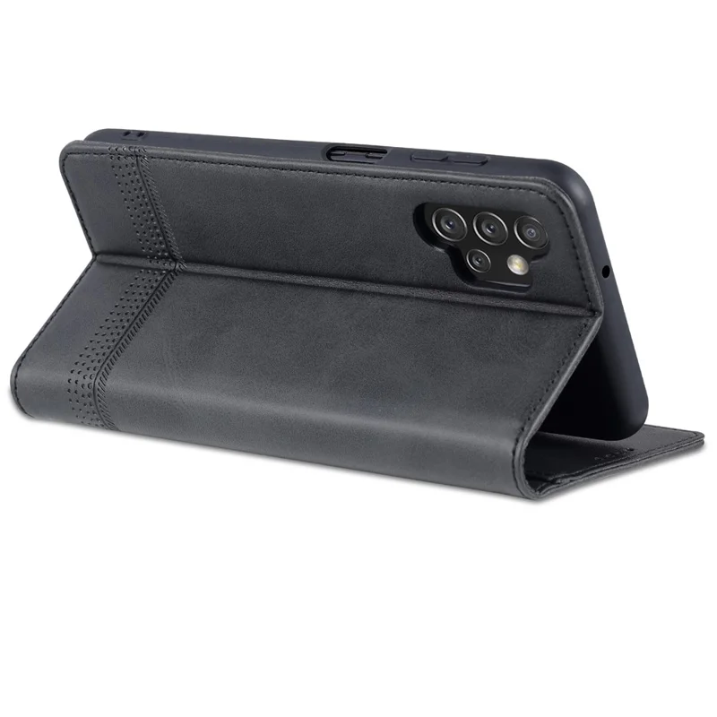 AZNS For Samsung Galaxy A13 4G Magnetic Absorption Textured PU Leather Wallet Flip Case Folding Stand Protective Cover - Black