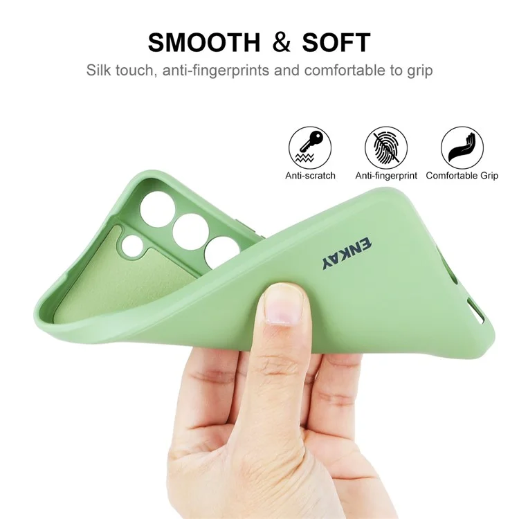 ENKAY HAT PRINCE для Samsung Galaxy S22 5G Solid Color Straight Edge Drop-resistant Cover Liquid Silicone Precise Cutout Flexible Phone Case - Light Green