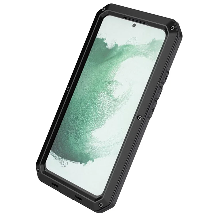 Funda de teléfono híbrida de silicona y metal para Samsung Galaxy S21 FE 5G/S21 Fan Edition, accesorio de teléfono con diseño de tapón anti-polvo y cristal templado - Negro