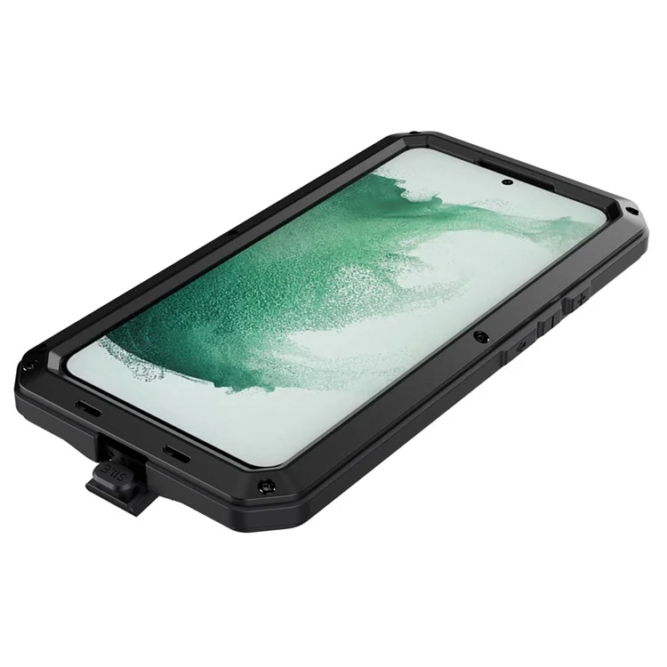 Funda de teléfono híbrida de silicona y metal para Samsung Galaxy S21 FE 5G/S21 Fan Edition, accesorio de teléfono con diseño de tapón anti-polvo y cristal templado - Negro