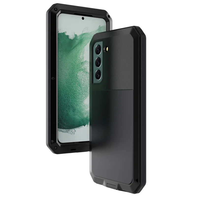 Silicone Metal Hybrid Phone Case for Samsung Galaxy S22 5G, Anti-Dust/Anti-Drop/Anti-Shock Phone Accessory - Black