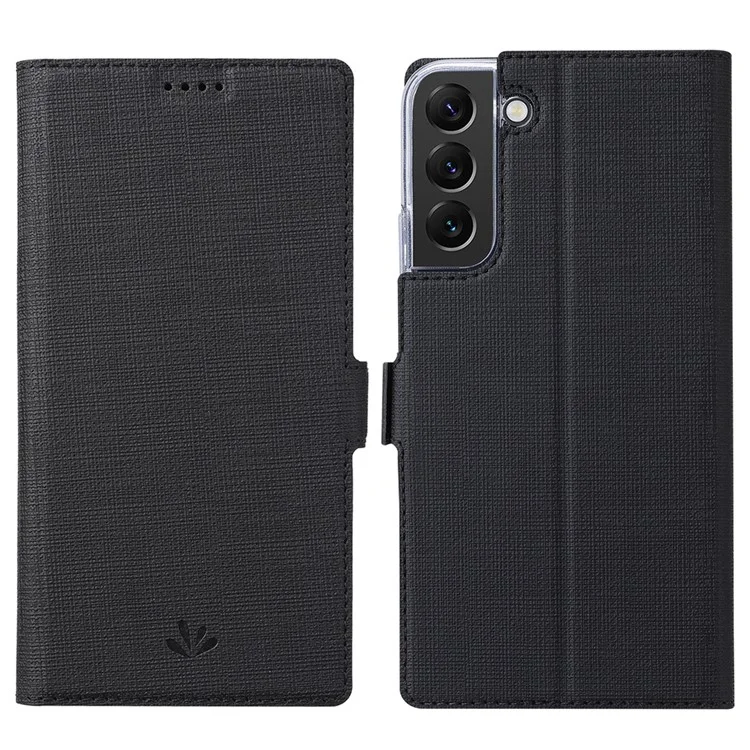 Vili K Stand Stand Wallet Leather Case Para Samsung Galaxy S22+ 5G, Tampa do Telefone Com um Fecho Magnético Duplo - Preto