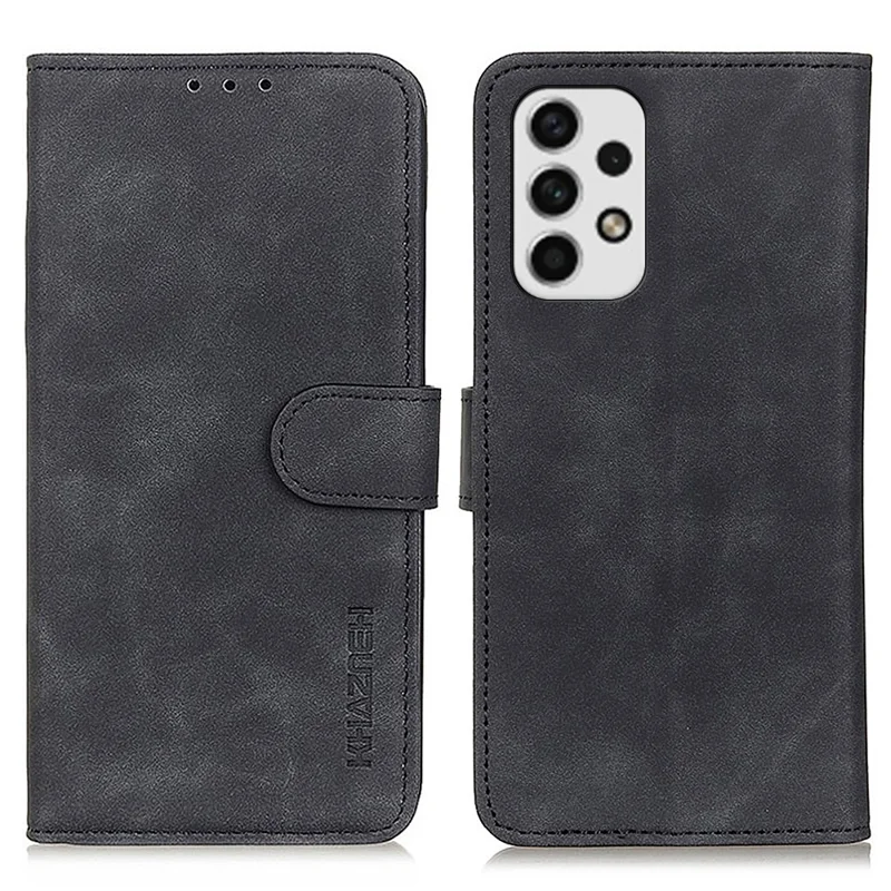 Capa em Couro PU com Textura Retro KHAZNEH para Samsung Galaxy A23 4G / 5G (Versão Global) com Suporte Carteira, Acessório à Prova de Quedas - Preto