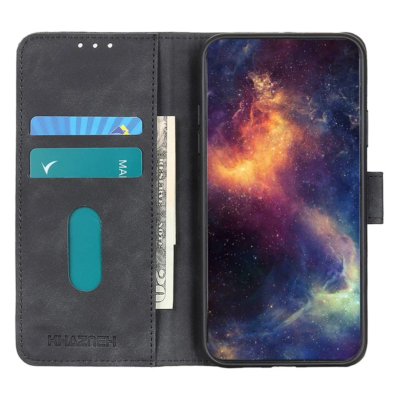 Capa em Couro PU com Textura Retro KHAZNEH para Samsung Galaxy A23 4G / 5G (Versão Global) com Suporte Carteira, Acessório à Prova de Quedas - Preto