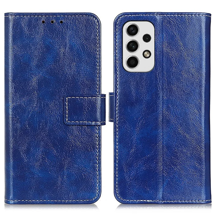 Retro Style Crazy Horse Texture Leather Case per Samsung Galaxy A23 4G / 5G (Versione Globale), Folio Flip Wallet Stand Design Custodia Telefonica Accessorio - Blu
