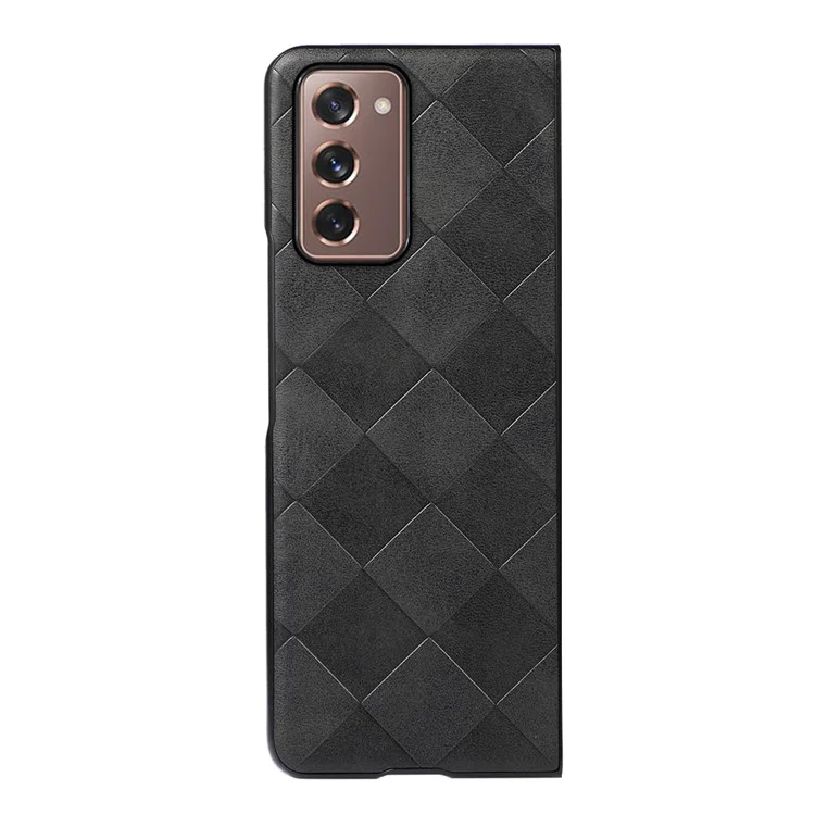 Para Samsung Galaxy Z Fold2 5G PC+TPU Hybrid Telephip Case Recubierta Con Textura de la Cuadrícula PU Accesorio de Teléfono de Cuero - Negro