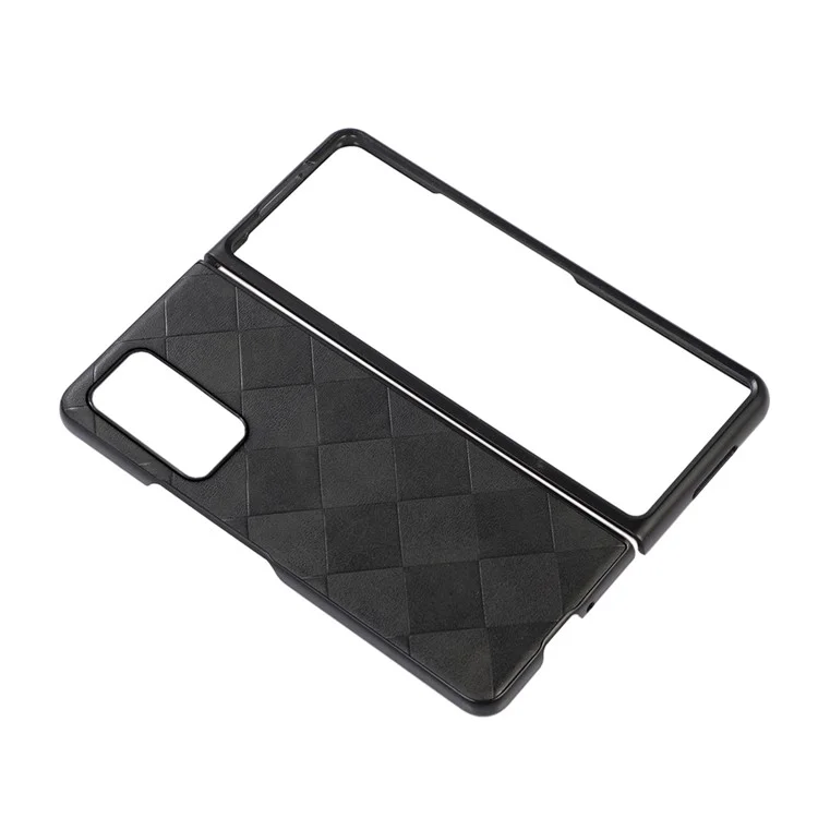 Para Samsung Galaxy Z Fold2 5G PC+TPU Hybrid Telephip Case Recubierta Con Textura de la Cuadrícula PU Accesorio de Teléfono de Cuero - Negro