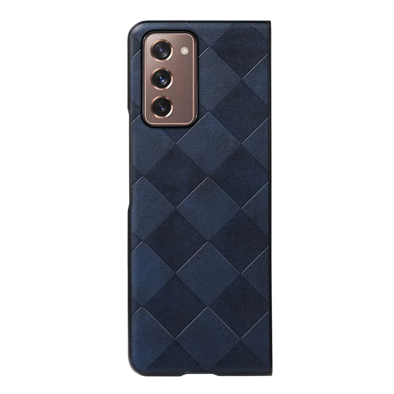 For Samsung Galaxy Z Fold2 5G PC+TPU Hybrid Phone Case Coated with Grid Texture PU Leather Phone Accessory - Blue