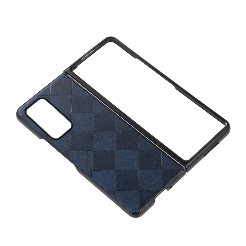 For Samsung Galaxy Z Fold2 5G PC+TPU Hybrid Phone Case Coated with Grid Texture PU Leather Phone Accessory - Blue