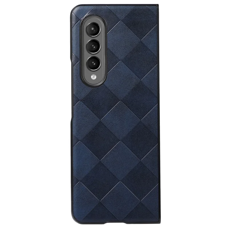 Grid Texture Handyhülle für Samsung Galaxy Z Fold3 5G, PU-Leder beschichtet PC + TPU Hybrid Cover Shell - Blau