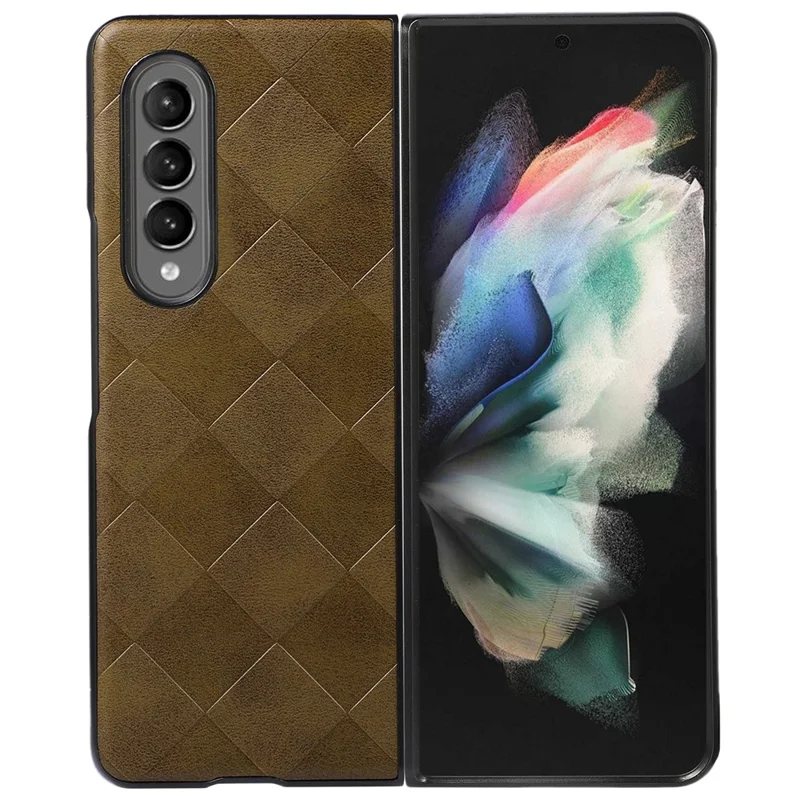 Gitter-Textur-Handyhülle für Samsung Galaxy Z Fold3 5G, PU-Leder beschichtete PC + TPU Hybrid-Cover-Schale - Grün