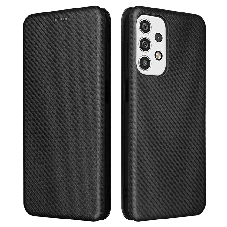 Für Samsung Galaxy A23 4G / 5G (globale Version) Carbon Fiber-Textur PU-Leder Flip-Tasche Kartenfach Magnetischer Absorption Komplett-Abdeckung - Schwarz