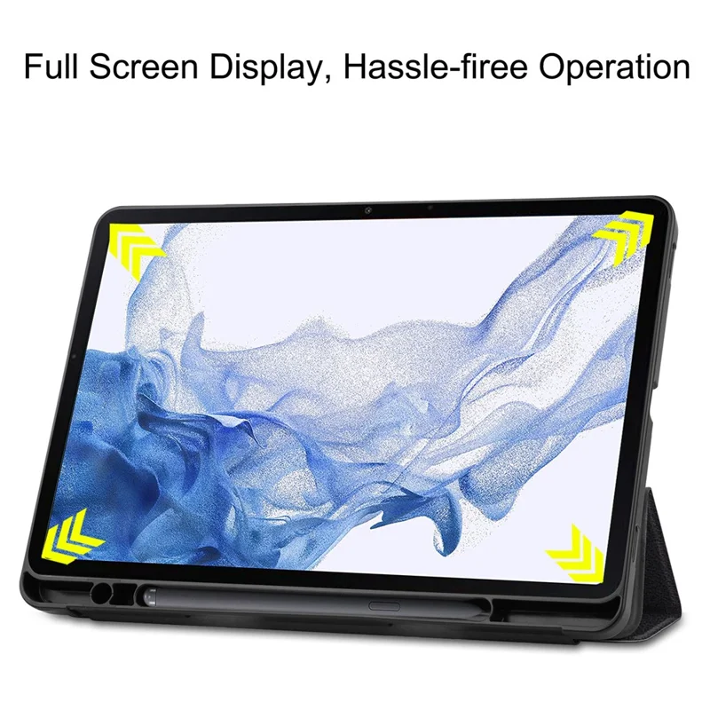 Pattern Printing Tablet Case for Samsung Galaxy Tab S8, PU Leather Tri-fold Stand Cover with Pencil Holder - Don't Touch Me