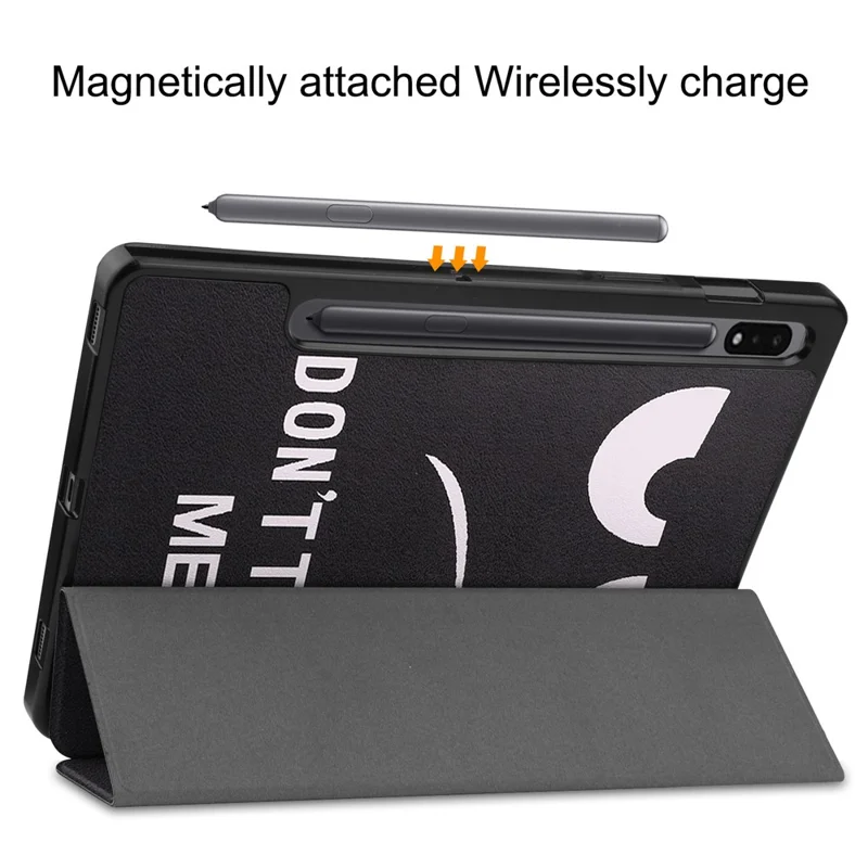 Pattern Printing Tablet Case for Samsung Galaxy Tab S8, PU Leather Tri-fold Stand Cover with Pencil Holder - Don't Touch Me