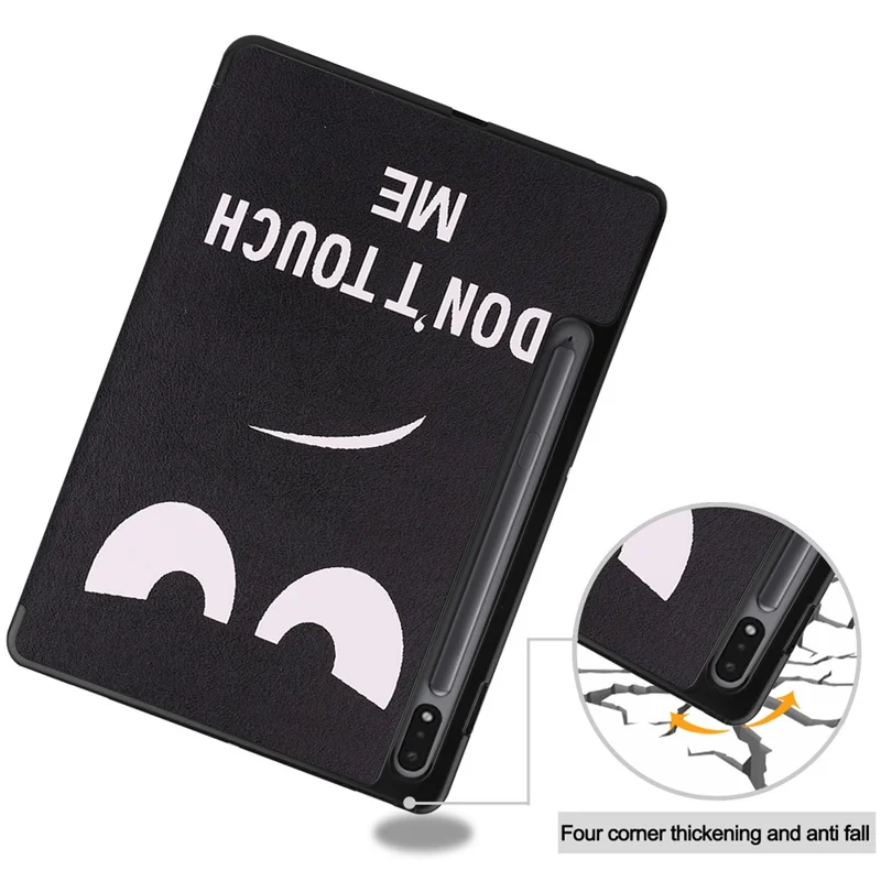 Pattern Printing Tablet Case for Samsung Galaxy Tab S8, PU Leather Tri-fold Stand Cover with Pencil Holder - Don't Touch Me