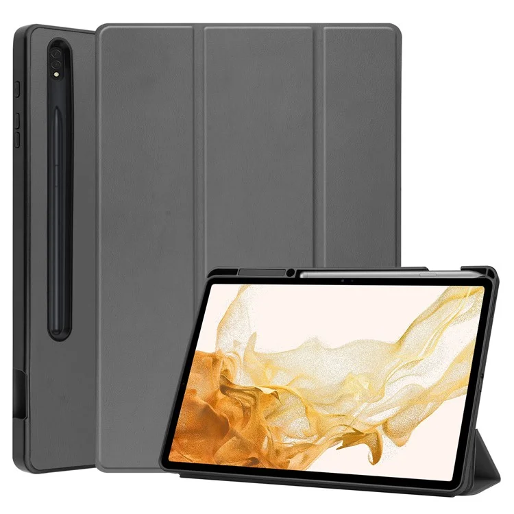 Pour Samsung Galaxy Tab S8+ Anti-rayures Antichoc TPU+PU Cuir Trifold Stand Auto Sleep/Wake Design Housse Tablette avec Support Crayon - Gris