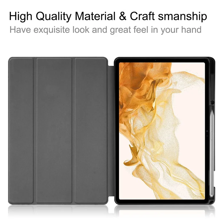 Pour Samsung Galaxy Tab S8+ Anti-rayures Antichoc TPU+PU Cuir Trifold Stand Auto Sleep/Wake Design Housse Tablette avec Support Crayon - Gris