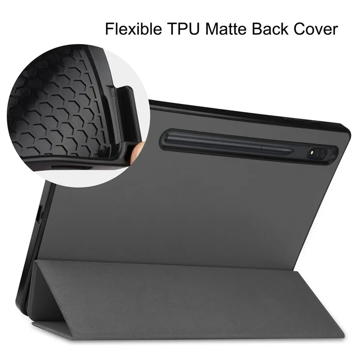 Pour Samsung Galaxy Tab S8+ Anti-rayures Antichoc TPU+PU Cuir Trifold Stand Auto Sleep/Wake Design Housse Tablette avec Support Crayon - Gris