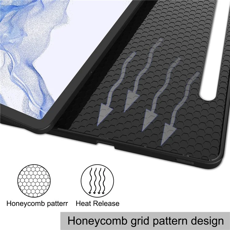 Para Samsung Galaxy Tab S8 TPU+PU Leather Trifold Stand Auto Sleep/Wake Function Tablet Protective Cover with Pencil Holder - Preto