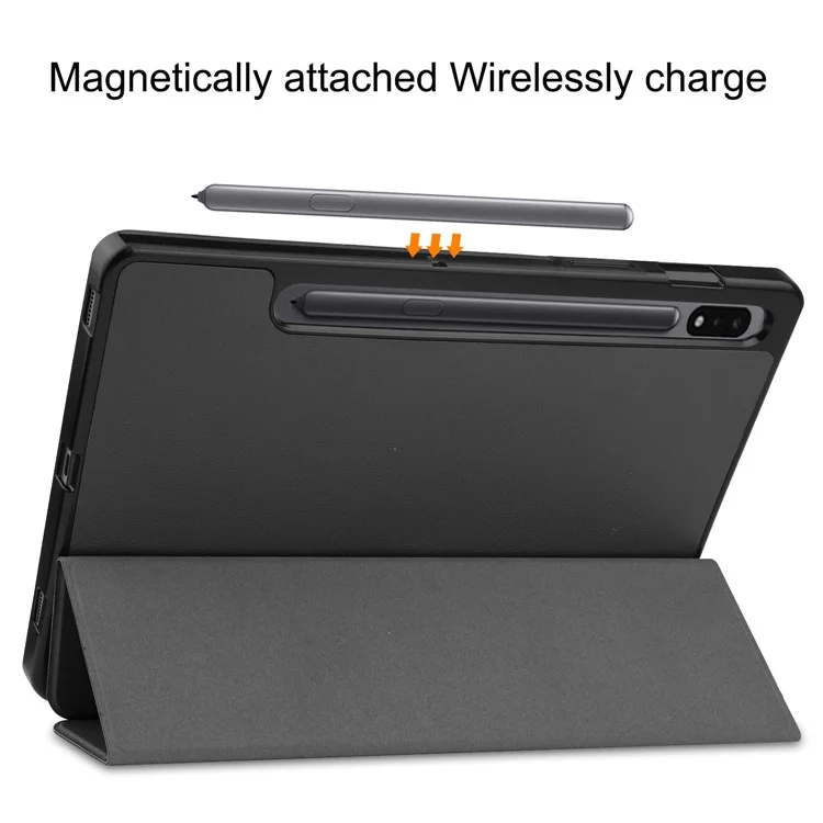 Para Samsung Galaxy Tab S8 TPU+PU Leather Trifold Stand Auto Sleep/Wake Function Tablet Protective Cover with Pencil Holder - Preto