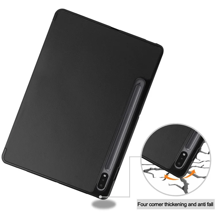 Para Samsung Galaxy Tab S8 TPU+PU Leather Trifold Stand Auto Sleep/Wake Function Tablet Protective Cover with Pencil Holder - Preto