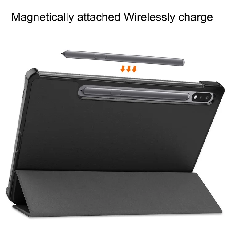 Para Samsung Galaxy Tab S8 Suspensión/Despertar Automático Cuero de PU Trifold Soporte Anti-Arañazos Cubierta Protectora con Soporte para Lápiz - Negro