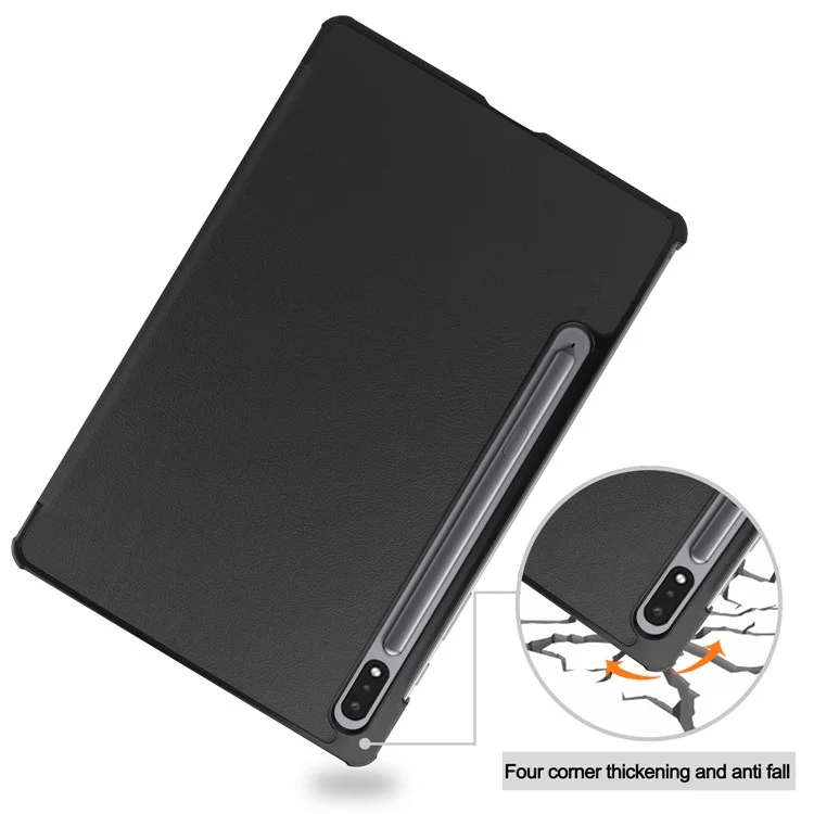 Para Samsung Galaxy Tab S8 Suspensión/Despertar Automático Cuero de PU Trifold Soporte Anti-Arañazos Cubierta Protectora con Soporte para Lápiz - Negro