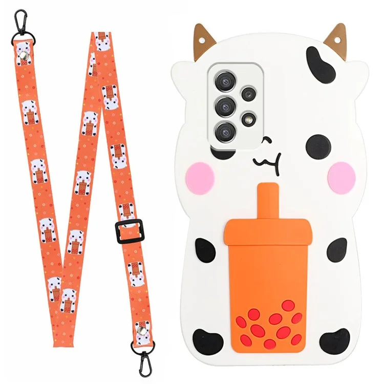 Coque de téléphone en TPU pour Samsung Galaxy A53 5G, accessoire de téléphone avec patch extérieur en silicone de forme spéciale et dragonne longue et réglable - Vache