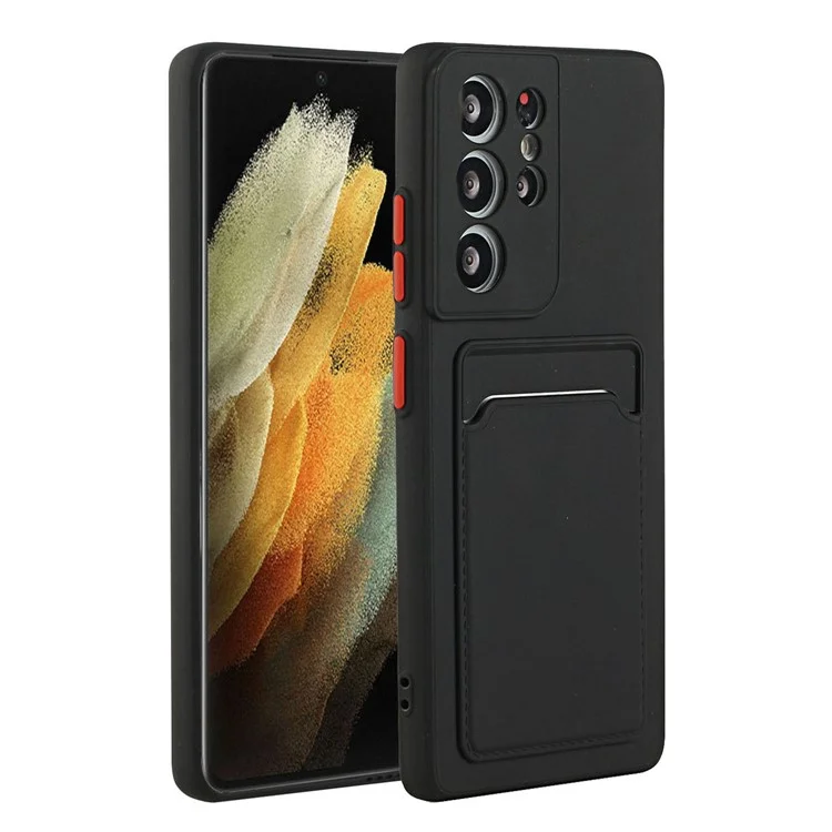 For Samsung Galaxy S22 Ultra 5G Soft TPU Anti-Scratch Camera Protection Cover with Card Holder - Black