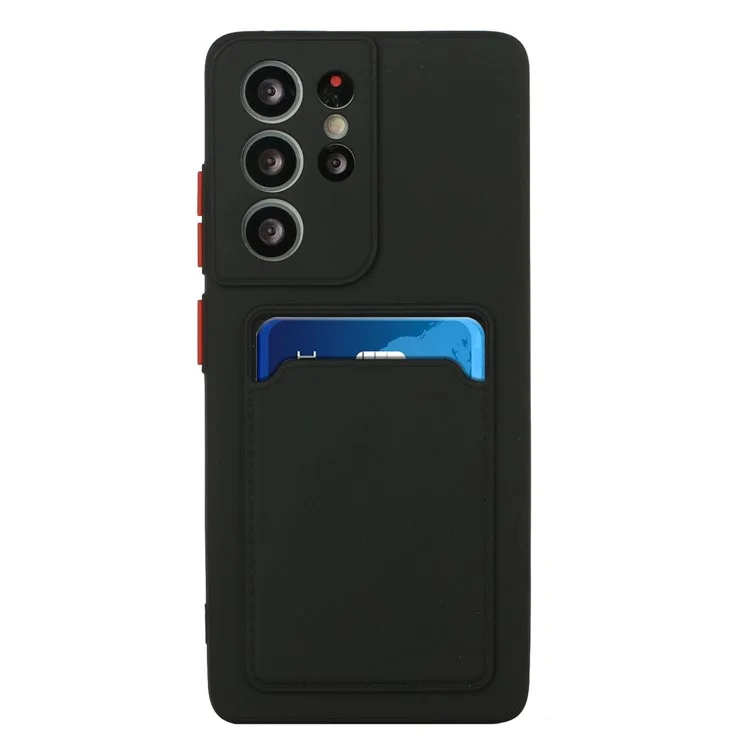 For Samsung Galaxy S22 Ultra 5G Soft TPU Anti-Scratch Camera Protection Cover with Card Holder - Black