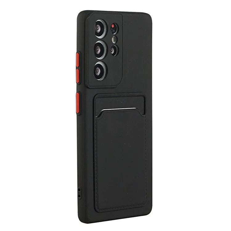 For Samsung Galaxy S22 Ultra 5G Soft TPU Anti-Scratch Camera Protection Cover with Card Holder - Black